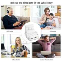 Costway Folding Floor Armchair W/6-position Adjustable Back & Lumbar Pillow White -Costway GUEST bfc58118 7209 4d17 9eeb 9d5909a90326