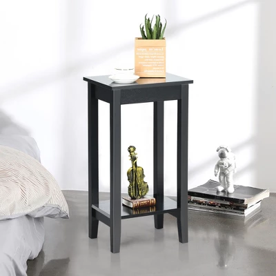 Costway 2PCS 2-Tier Nightstand End Side Table Coffee Table Wooden Legs Bedroom 4 Costway 2PCS 2-Tier Nightstand End Side Table Coffee Table Wooden Legs Bedroom - Image 2