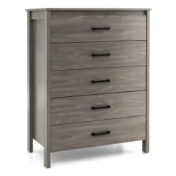 Costway Modern 5 Drawer Chest Storage Dresser Cabinet With Metal Handles Grey Oak -Costway GUEST bfcd1ce0 7de5 4e18 a67c b5cbfa63f4d6