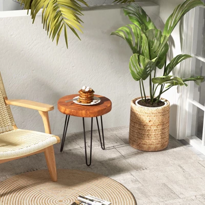 Costway Round End Table Accent Side Table Reclaimed Teak Wood Plant Stand Patio Rustic 4 Costway Round End Table Accent Side Table Reclaimed Teak Wood Plant Stand Patio Rustic - Image 2