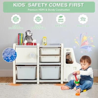 Costway Kids Toy Storage Organizer Toddler Playroom Furniture W/ Plastic Bins Cabinet 10 Costway Kids Toy Storage Organizer Toddler Playroom Furniture W/ Plastic Bins Cabinet - Image 8