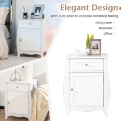 Costway 2PCS Nightstand With Drawer Cabinet Curved Legs Sofa Side End Accent Table White 15 Costway 2PCS Nightstand With Drawer Cabinet Curved Legs Sofa Side End Accent Table White -Costway GUEST c075131d 6c85 4377 a0c6 d744b7238e48
