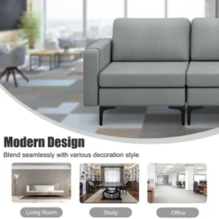 Costway Modern Modular 3-Seat Sofa Couch W/ Side Storage Pocket & Metal Leg GreenGrey -Costway GUEST c0fbdf34 b6aa 4366 8c0f 55270a48c3d1