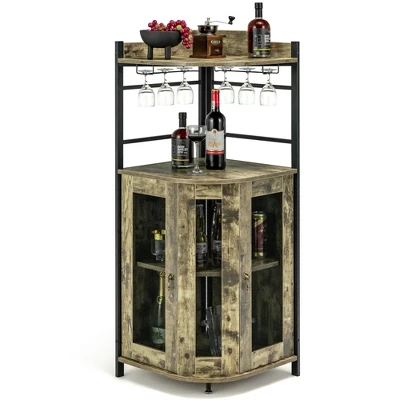 Costway Corner Bar Cabinet Industrial Liquor Wine Cabinet With Glass Holder & Mesh Doors 11 Costway Corner Bar Cabinet Industrial Liquor Wine Cabinet With Glass Holder & Mesh Doors - Image 9