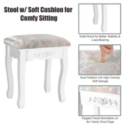 Costway Vanity Wood Makeup Dressing Table Stool Jewelry Desk 4 White -Costway GUEST c178cd26 0163 4e21 888f 14451bad839a
