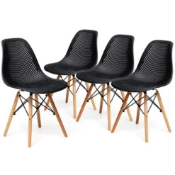 Costway Set Of 4 Plastic Hollow Out Chair Mid Century Modern Wood-Leg Seat -Costway GUEST c1bf8de8 cdc3 4e6f 8438 3932545bae74