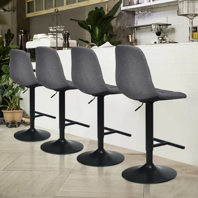 Costway Adjustable Bar Stools Swivel Counter Height Linen Chairs With Back Gray 4 Costway Adjustable Bar Stools Swivel Counter Height Linen Chairs With Back Gray - Image 2