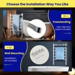 Costway Freestanding Wall Mounted Towel Warmer 6-Bar Aluminum Heated Towel Rack W/ Timer -Costway GUEST c20086b2 8905 4797 8729 a0e0304e1431