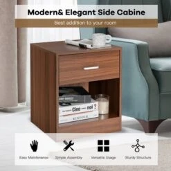 Costway Nightstand With Drawer Storage Cabinet Modern Beside End Table BlackBrown -Costway GUEST c20d49e1 bee4 4063 b794 7954d8db2eb4