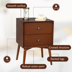 Costway 2PCS Nightstand Mid-Century End Side Table 2 Drawer Rubber Wood Legs Living Room -Costway GUEST c2122561 e72a 46e3 85c6 90f77a7064a4