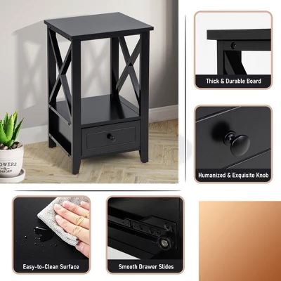 Costway Modern Nightstand With Bottom Drawer Storage Shelf Small Side End Table WhiteBlack 8 Costway Modern Nightstand With Bottom Drawer Storage Shelf Small Side End Table WhiteBlack - Image 6