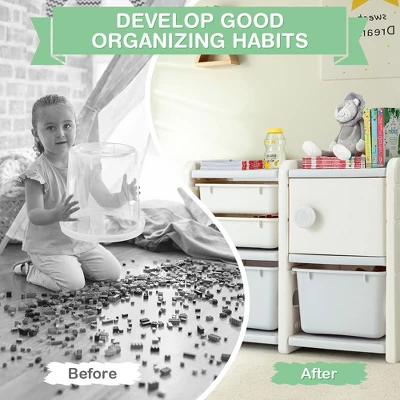 Costway Kids Toy Storage Organizer Toddler Playroom Furniture W/ Plastic Bins Cabinet 8 Costway Kids Toy Storage Organizer Toddler Playroom Furniture W/ Plastic Bins Cabinet - Image 6