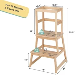 Costway Kids Kitchen Step Stool Kids Standing Tower With Safety Rails WhiteNature -Costway GUEST c26b878f 57cc 4e92 8619 718abb9557e2