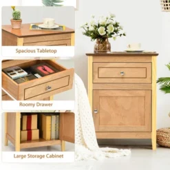 Costway 2PCS Nightstand With Drawer Accent Side End Table Storage Cabinet WhiteNatural -Costway GUEST c27c148e 7a22 4ab6 a4ce 7d0644c7f8f1