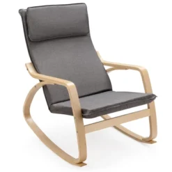 Costway Modern Bentwood Rocking Chair Fabric Upholstered Relax Rocker Lounge Chair GrayBeige -Costway GUEST c2896a01 e113 4973 ac9a e6b91ea3a0d0