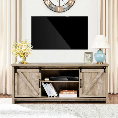 Costway TV Stand Media Center Console Cabinet Sliding Barn Door For TV's 60'' 6 Costway TV Stand Media Center Console Cabinet Sliding Barn Door For TV's 60'' - Image 4