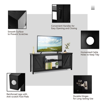 Costway 59'' TV Stand Media Console Center W/ Storage Cabinet For 65'' TV NaturalBlackCoffee 10 Costway 59'' TV Stand Media Console Center W/ Storage Cabinet For 65'' TV NaturalBlackCoffee - Image 8