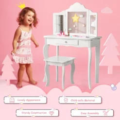 Costway Kid Vanity Table Set With Tri-folding Mirror 2-in-1 Makeup Dressing Table Stool Set 15 Costway Kid Vanity Table Set With Tri-folding Mirror 2-in-1 Makeup Dressing Table Stool Set -Costway GUEST c2e6d157 12d8 46bf a087 e12bd4a6a077