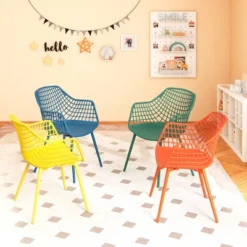 Costway 4 PCS Kids Chair Set Child-Size Chairs With Metal Legs Toddler Furniture Colorful