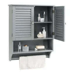 Costway Bathroom Wall Mounted Medicine Cabinet With Louvered Doors & Towel Bar Espresso/Grey/White -Costway GUEST c353168b 9f83 4af6 8c07 ee8c08b7f226