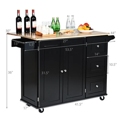 Costway Drop-Leaf Kitchen Island Trolley Cart Wood Storage Cabinet W/ Spice Rack Black 3 Costway Drop-Leaf Kitchen Island Trolley Cart Wood Storage Cabinet W/ Spice Rack Black