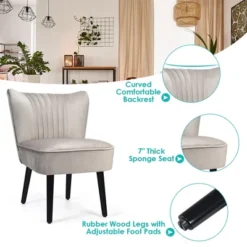 Costway Set Of 2 Armless Accent Chair Upholstered Leisure Chair Single Sofa TurquoiseStone Grey Dark Grey -Costway GUEST c3693956 9504 475f 8c88 598a202989a5