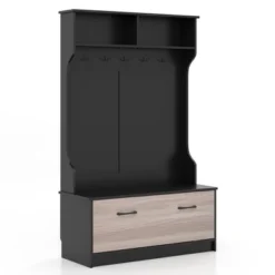 Costway 63 Inches Hall Tree With Coat Rack And Storage Bench Multifunctional Coat Rack Black/White -Costway GUEST c3889809 ef7d 4147 88d4 3d61083d4472