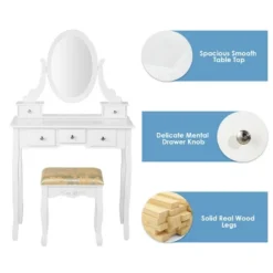 Costway Vanity Table Dressing Table 5 Make Up Table Stool -Costway GUEST c3b288a2 4f30 4f43 9661 2f273cad7bbf