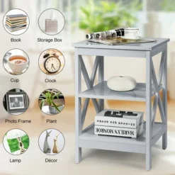 Costway 3-Tier Nightstand End Table X Design Storage Display Shelf Living Room Grey -Costway GUEST c3d21055 ccd9 4b37 992a 70262533778c