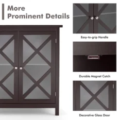 Costway Kitchen Buffet Sideboard Storage Cabinet W/Glass Doors & Adjustable Shelf WhiteBrown -Costway GUEST c3dbf092 3f22 4e86 8e17 202277114b81