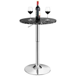 Costway Round Bistro Bar Table Height Adjustable 360-degree Swivel Black