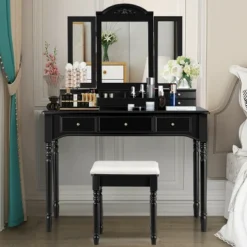 Costway 7 Drawers Vanity Set Dressing Table W/ Tri-Folding Mirror -Costway GUEST c3ef9a79 96e6 48dd aa19 f416a5b17362