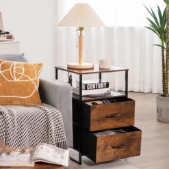 Costway 2-Drawer Dresser W/ Shelves Fabric Dresser Sturdy Steel Frame Wooden Top Rustic 13 Costway 2-Drawer Dresser W/ Shelves Fabric Dresser Sturdy Steel Frame Wooden Top Rustic -Costway GUEST c3fb7db7 d5c7 4ee0 aad1 a748d5f374af