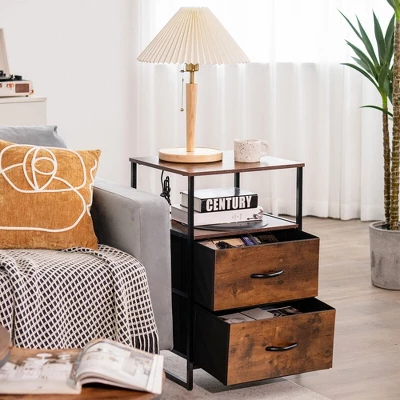 Costway 2-Drawer Dresser W/ Shelves Fabric Dresser Sturdy Steel Frame Wooden Top Rustic 5 Costway 2-Drawer Dresser W/ Shelves Fabric Dresser Sturdy Steel Frame Wooden Top Rustic - Image 3
