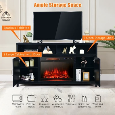 Costway 1350W Electric Fireplace Heater W/59'' Fireplace TV Stand 7 Costway 1350W Electric Fireplace Heater W/59'' Fireplace TV Stand - Image 5