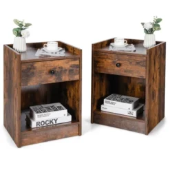 Costway Set Of 2 Nightstand With Drawer Cabinet End Side Table Raised Top -Costway GUEST c46605f6 2820 4aac 915f f1442c92149a