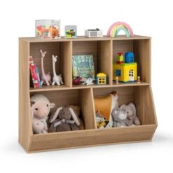 Costway 5-Cubby Kids Toy Storage Organizer Wooden Bookshelf Display Cabinet Natural/White 22 Costway 5-Cubby Kids Toy Storage Organizer Wooden Bookshelf Display Cabinet Natural/White -Costway GUEST c46f90b5 c87a 4725 9548 72f846adc802