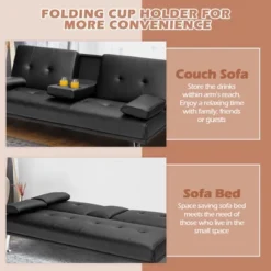 Costway Convertible Folding Futon Sofa Bed Leather W/Cup Holders&Armrests WhiteBlackBrown -Costway GUEST c4e26972 e542 4332 abfc 0bd74e4724d6