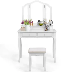 Costway Makeup Table Stool Set Tri Folding Mirror Vanity WhiteBlack -Costway GUEST c51262b6 5553 46fb 9ab5 5a5084f523a3