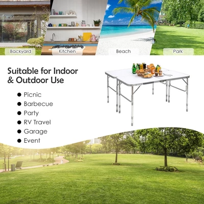Costway 2PCS Folding Tables 8FT Height Adjustable Aluminum Picnic Table W/ Carrying Handle 5 Costway 2PCS Folding Tables 8FT Height Adjustable Aluminum Picnic Table W/ Carrying Handle - Image 3
