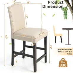 Costway Set Of 2 Upholstered Bar Stools 25'' Counter Height Chairs With Rubber Wood Legs Grey/Beige -Costway GUEST c5314d89 c69d 4448 8cd0 70aeca97b83f 1