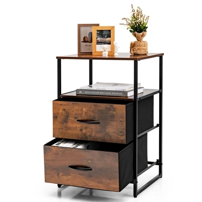 Costway 2-Drawer Dresser W/ Shelves Fabric Dresser Sturdy Steel Frame Wooden Top Rustic 11 Costway 2-Drawer Dresser W/ Shelves Fabric Dresser Sturdy Steel Frame Wooden Top Rustic - Image 9