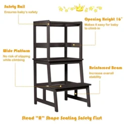 Costway Kids Kitchen Step Stool Wooden Toddler Stand Helper W/ Safety Rail GrayBrown -Costway GUEST c58d9c6a 18f8 4408 ad8a efb21f9aebc5