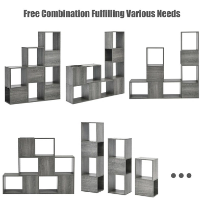 Costway Bookshelf Free Combination Bookcase Storage Organizer Display Shelf Gray 6 Costway Bookshelf Free Combination Bookcase Storage Organizer Display Shelf Gray - Image 4