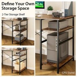 Costway 95'' Convertible L-shaped Corner Computer Desk 2-Person Long Desk Shelves Rustic/Black/Grey/Natural -Costway GUEST c59da825 2a74 41db bf7c 452001f12488