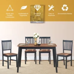 Set Of 4 Dining Chair Kitchen Black Spindle Back Side Chair With Solid Wooden Legs -Costway GUEST c5cbf8a2 90e9 4671 93e0 2936587e2a89