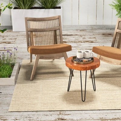 Costway Round End Table Accent Side Table Reclaimed Teak Wood Plant Stand Patio Rustic 6 Costway Round End Table Accent Side Table Reclaimed Teak Wood Plant Stand Patio Rustic - Image 4