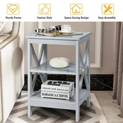 Costway 3-Tier Nightstand End Table X Design Storage Display Shelf Living Room Grey -Costway GUEST c5ea569b ce67 4651 a789 e4595b52c56e