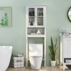 Costway Over The Toilet Storage Cabinet 2-Doors Bathroom Organizer With Adjustable Shelf -Costway GUEST c6687bf8 eb12 438f b6f8 6ee9be4518aa