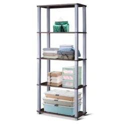 Costway 5-Tier Multi-Functional Storage Shelves Rack Display Bookcase Home Furni Walnut -Costway GUEST c6b13963 45be 4c8e a5ad 068175381a9f